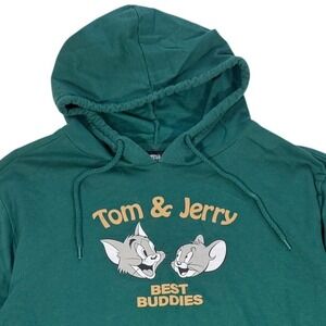 Tom and Jerry Best Buddies Green Graphic Hoodie Men XL Cartoon Retro Sweatshirt